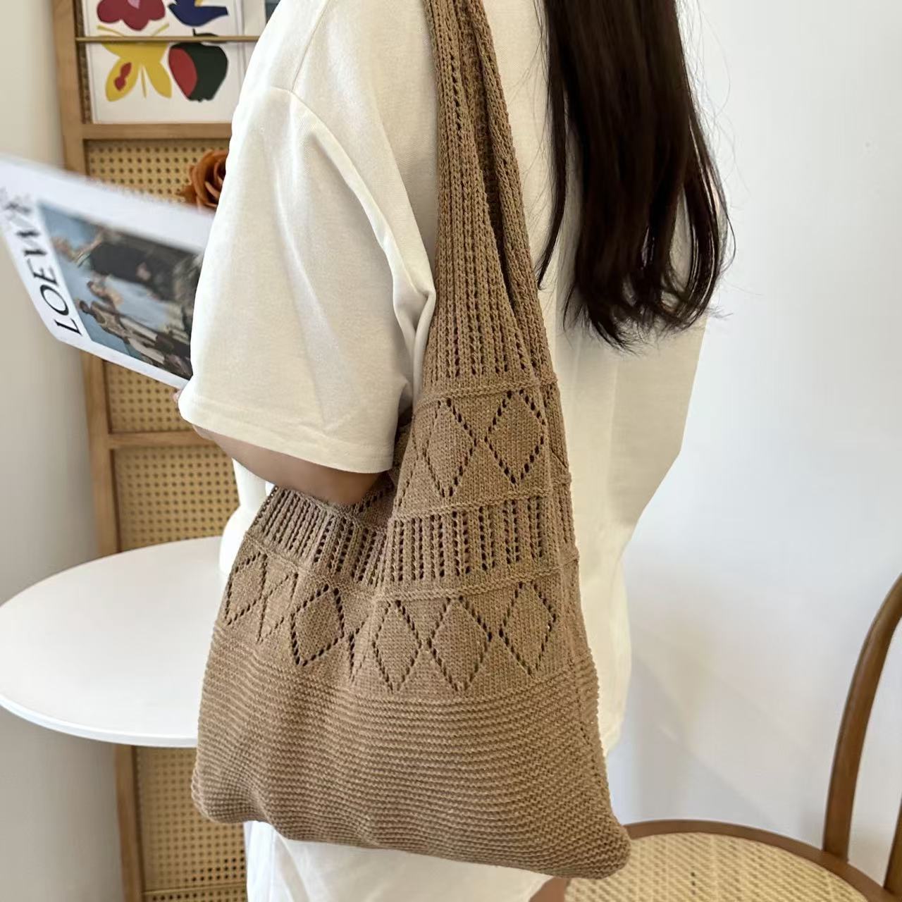 Cute Cloud Knitted Shoulder Bag Women's Large Capacity Woven Tote Bag