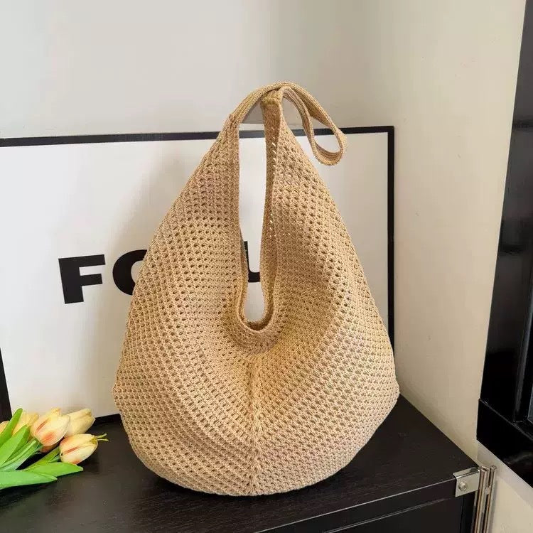Women's Shoulder Bag Artistic Style Crocheted Daisy Tote Bag Beach Vacation Lightweight Shoulder Bag Leisure Travel Essential Woven Handbag