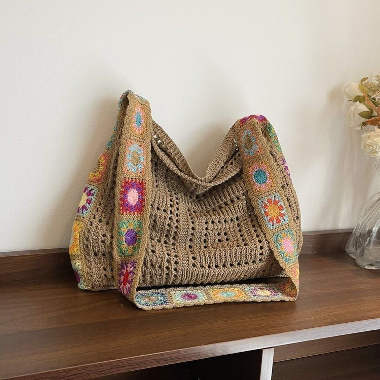 Large Capacity Commuter High-Grade Flower Tote Bag for Women New Spring and Summer Hollow out Knitted Bag Shoulder Woven Bag