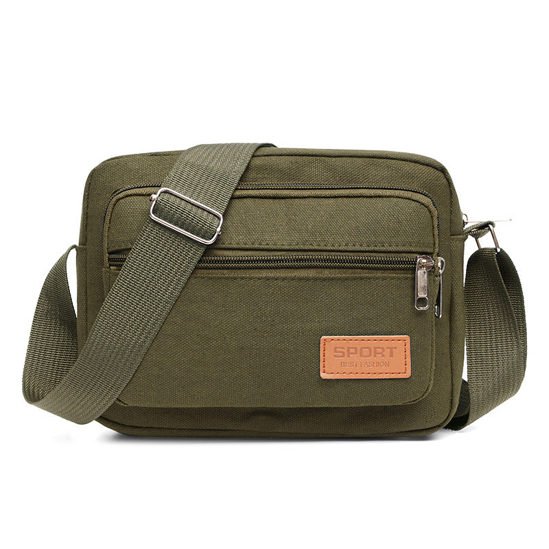 Men's Urban Simple Canvas Shoulder Bag Unisex Breathable Messenger Bag Multi-Pocket Adjustable Shoulder Strap Commuter Phone Bag