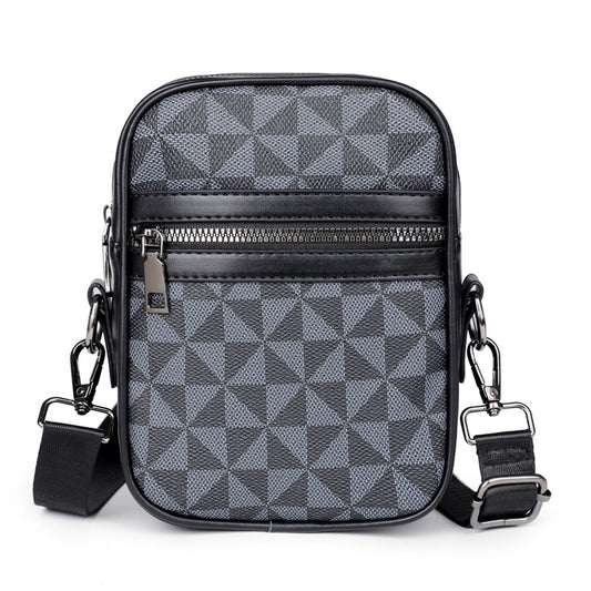Men's Fashionable Crossbody Bag with Geometric Pattern PU Leather Casual Travel Shoulder Bag