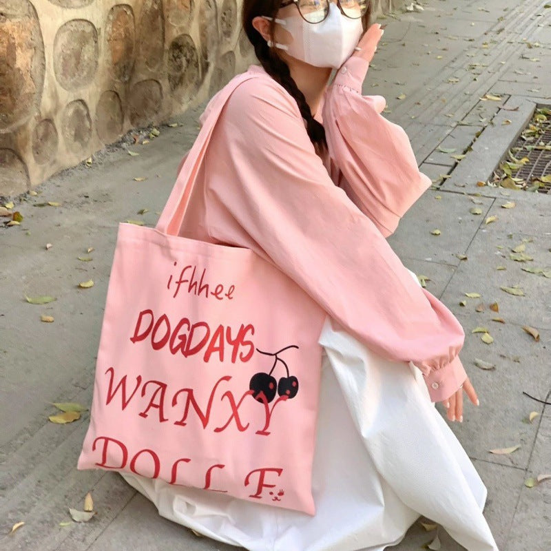 Casual Style Printed Letter Tote Bag for Women, Large Capacity Canvas Shoulder Bag, Perfect for School and Commuting