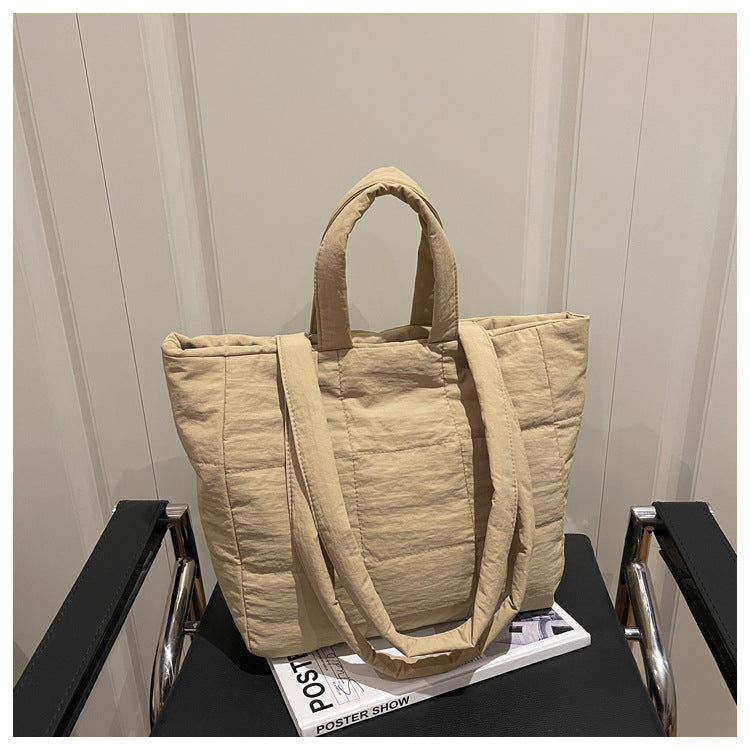 Simple Fashion Cotton-Padded Jacket Western Style Large Capacity Embroidery Thread New Korean Style Shoulder Underarm Portable Tote Bag