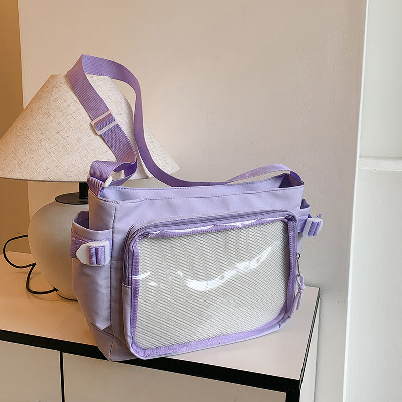 Cartoon Backpack Men's and Women's Transparent Visual Shoulder Bag Simple Large Capacity Student Two-Dimensional Crossbody Tote Bag