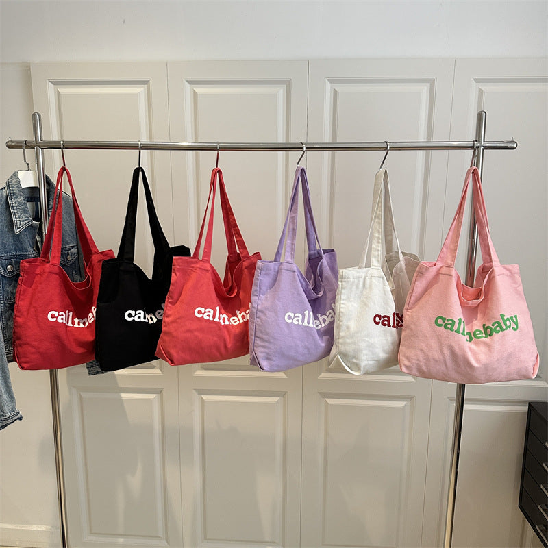 Korean Style Letter Tote Bag Casual Chic Large Capacity Shoulder Bag for Daily Use and Commuting