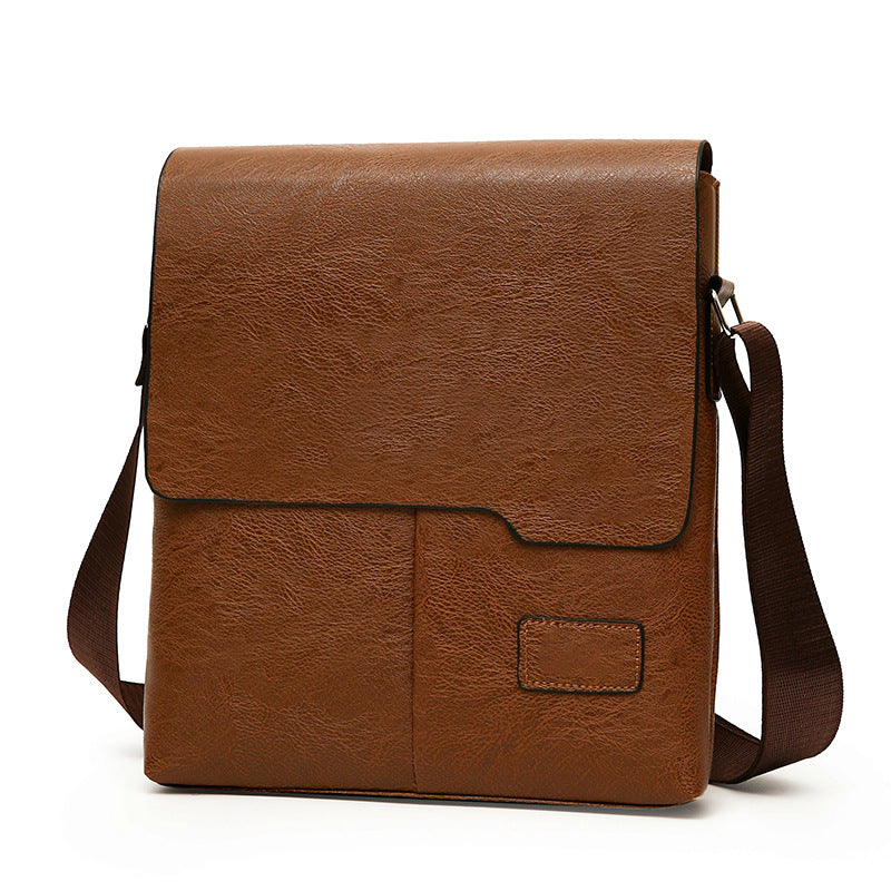 Men's PU Crossbody Bag Vintage Style Durable Shoulder Bag for Casual Travel with Laptop Compartment
