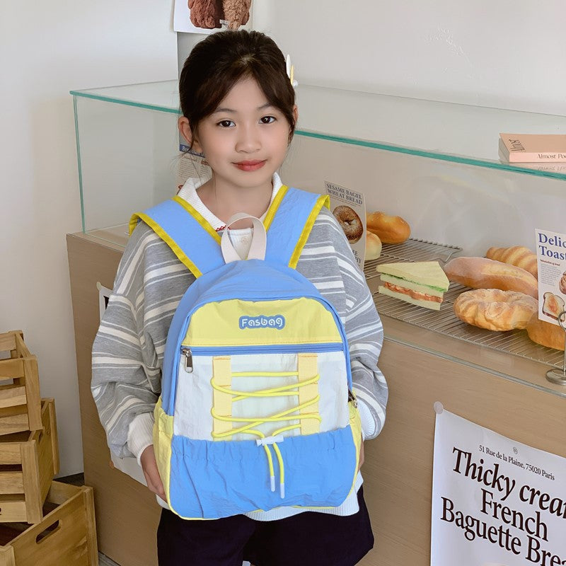New Kindergarten Color Matching Backpack Boys and Girls Outdoor Casual and Lightweight Versatile Large Capacity Schoolbag