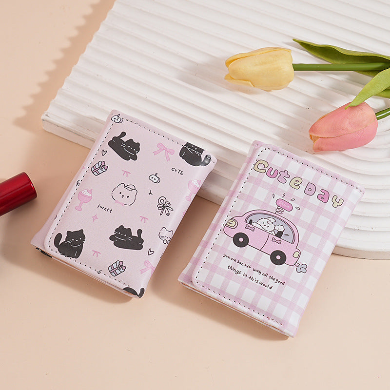 Cute Cartoon Print Trifold Wallet with Card Holder and Coin Pocket, Waterproof PU Material for Daily Use