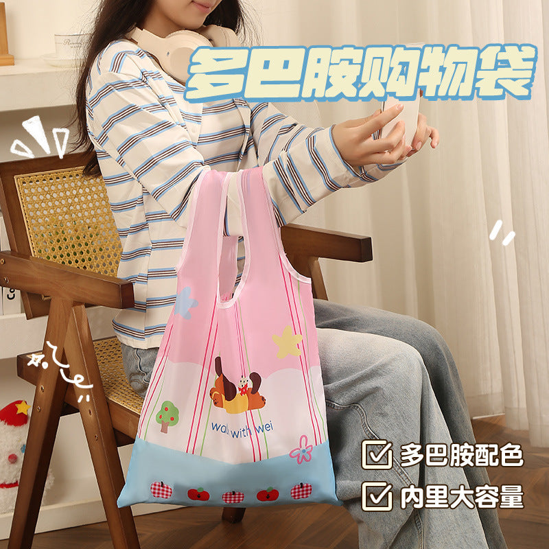 Cartoon Foldable Shopping Bag Portable Portable Large Capacity Supermarket Shopping Eco-friendly Bag Cute Cartoon Tote Bag