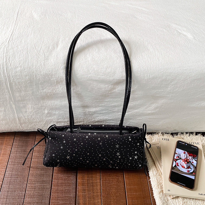 Minimalist Star Printed Handbag Double-Shoulder Strap Design Soft Fabric Everyday Joker Casual Bag