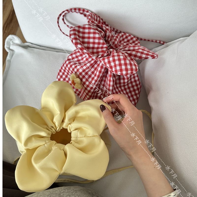 Women's Cross-Body Bag Shoulder Bag Cute Flowers Drawstring Crossbody Bag Cotton Soft Petal Shape Lightweight Small Bag