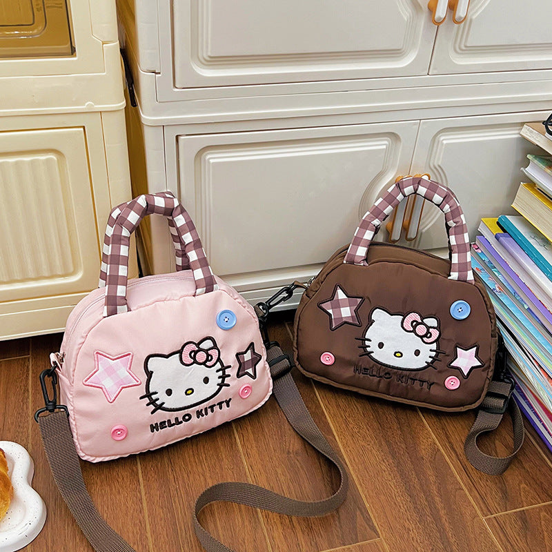 Women's Cross-Body Bag Handbag Cute Hello Kitty Crossbody Bag Plaid Handle XINGX Patch Cartoon Shoulder Bag