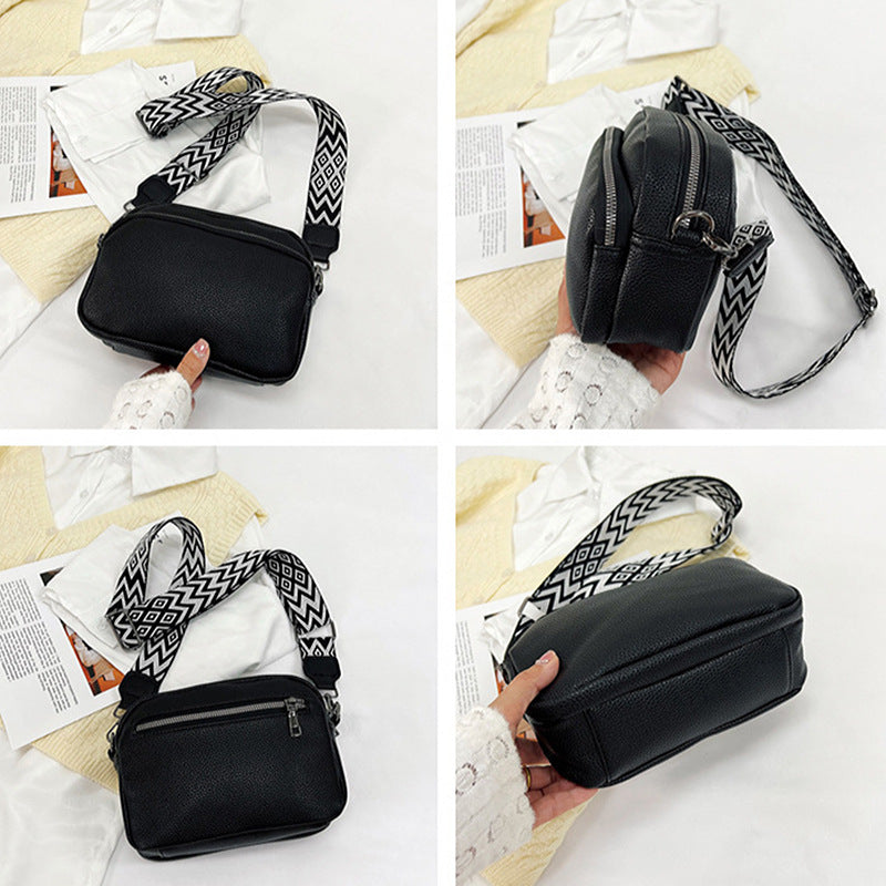 Chic Women's Crossbody Bag with Geometric Strap, PU Leather Mini Shoulder Bag for Daily Fashion
