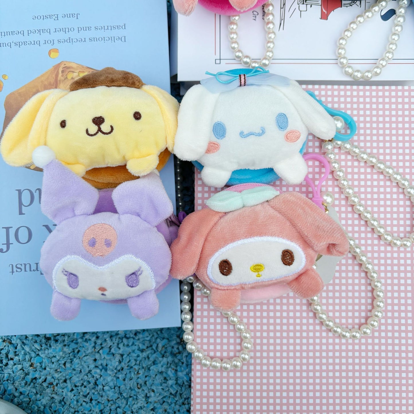 Cute Creative Coin Purse Cartoon Doll Ornaments Bead Necklace Lanyard Small Wallet Coin Bag Storage