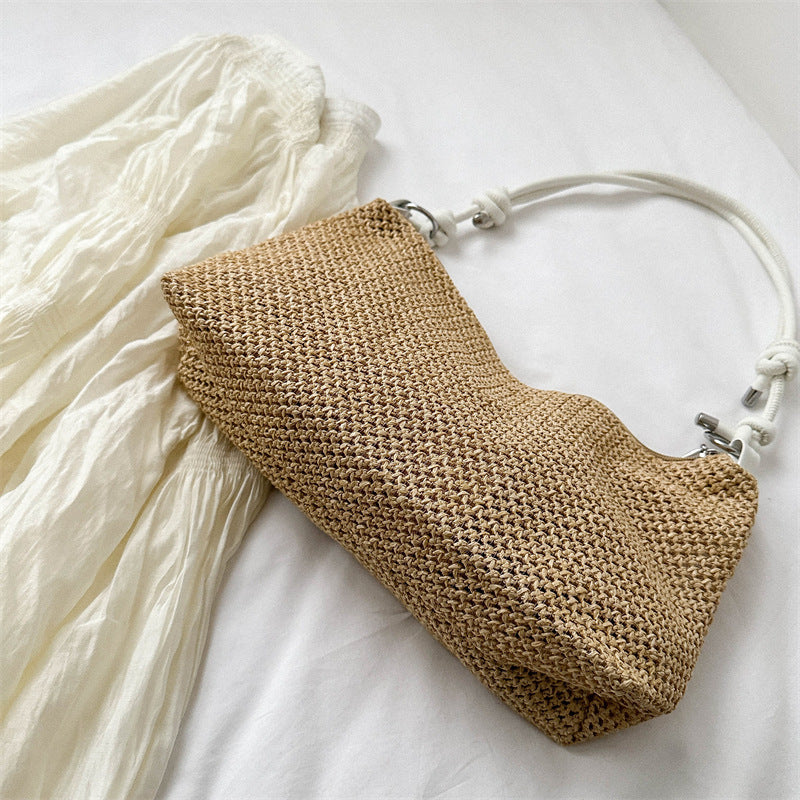 Hand-Woven Bag Women's New Fashion Retro Straw Woven Tote Bag Versatile Large Capacity Shoulder Bag