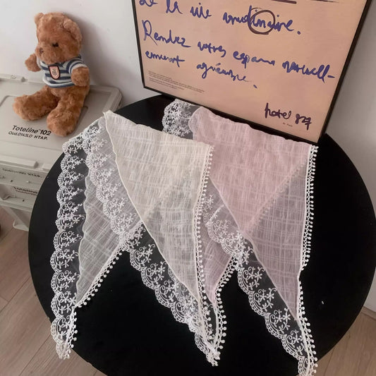 Vintage LaceÈý½Ç Headscarf for Women, Elegant Floral Trim Summer Accessory, Romantic French Style Hair Wrap