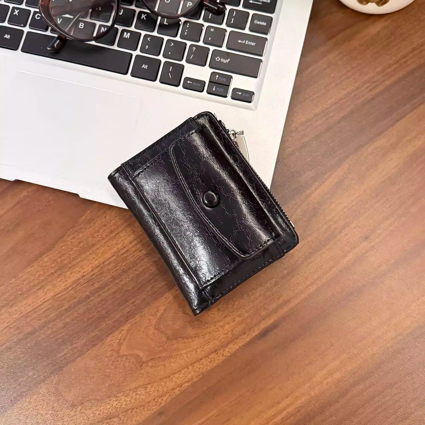 Retro Oil Wax Skin Red Short Wallet Female Multi-Card-Slot Card Holder Student Zipper Multifunctional Wallet