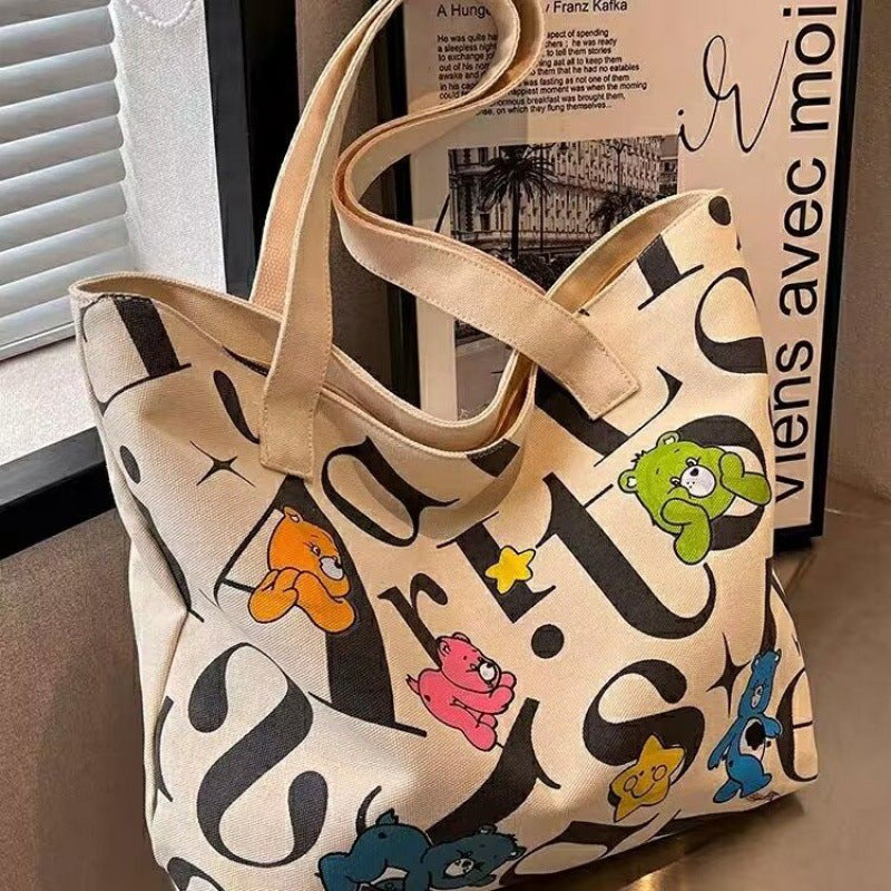 Women's Canvas Bag Large Capacity Tote All-Matching Printed Mummy Bag Portable Shoulder Bag Shopping Bag