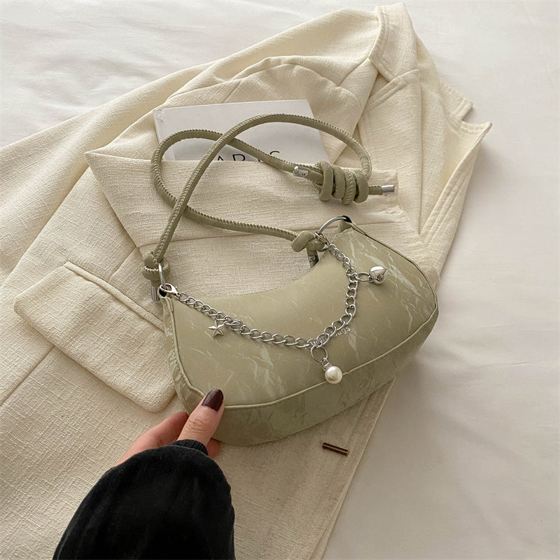 Chic Mini Shoulder Bag with Chain Detail for Women, Trendy Casual Crossbody Bag 2026 Spring Fashion