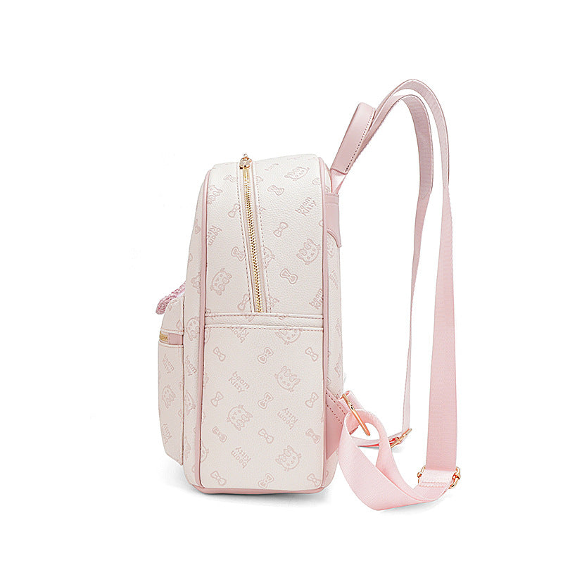 Cute Cartoon Print Backpack with Plush Keychain for Daily Commute and College Students