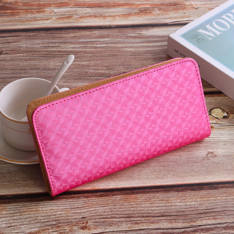 Elegant Diamond Pattern Women's Long Wallet with Multiple Card Slots and Zipper Closure for Daily Use