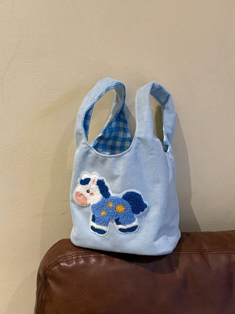Cute Original Embroidered Mini Horse Tote Bag for Daily Use, Cartoon Design with Soft Canvas Material