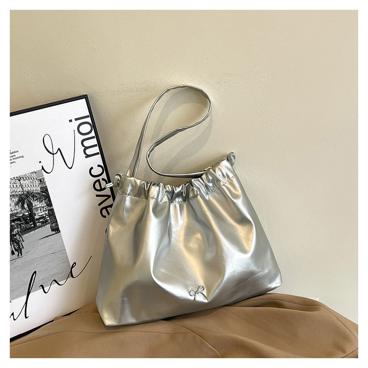 2025 New Fashion Drawstring Bucket Tote Bag for Women, Large Capacity Casual Shoulder Bag with Elegant Bow Design