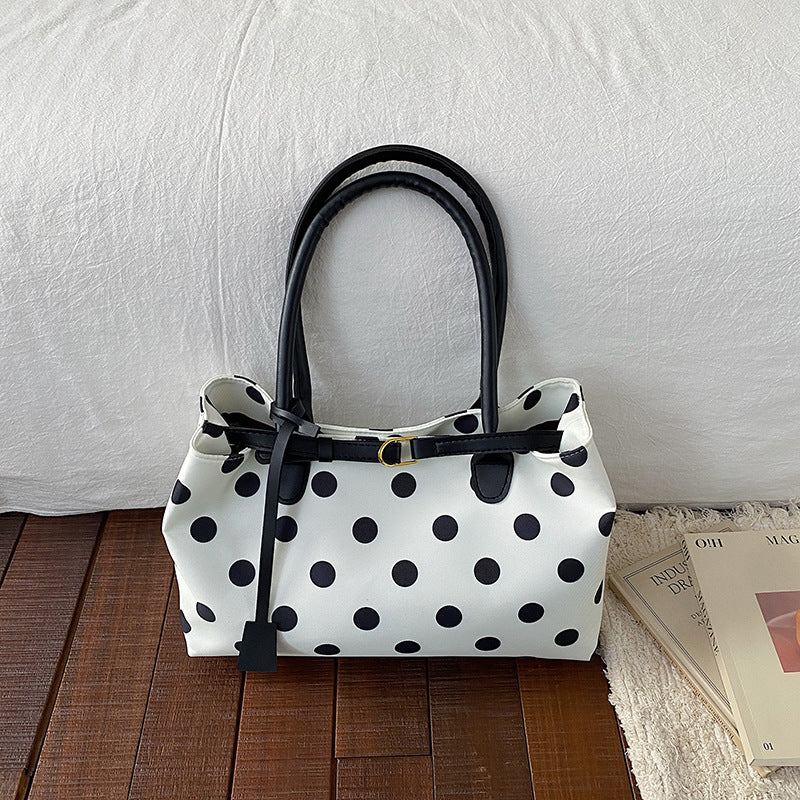 Chic Polka Dot Tote Bag for Women 2026 New Fashion Casual Shoulder Bag with Magnetic Closure and Soft PU Material