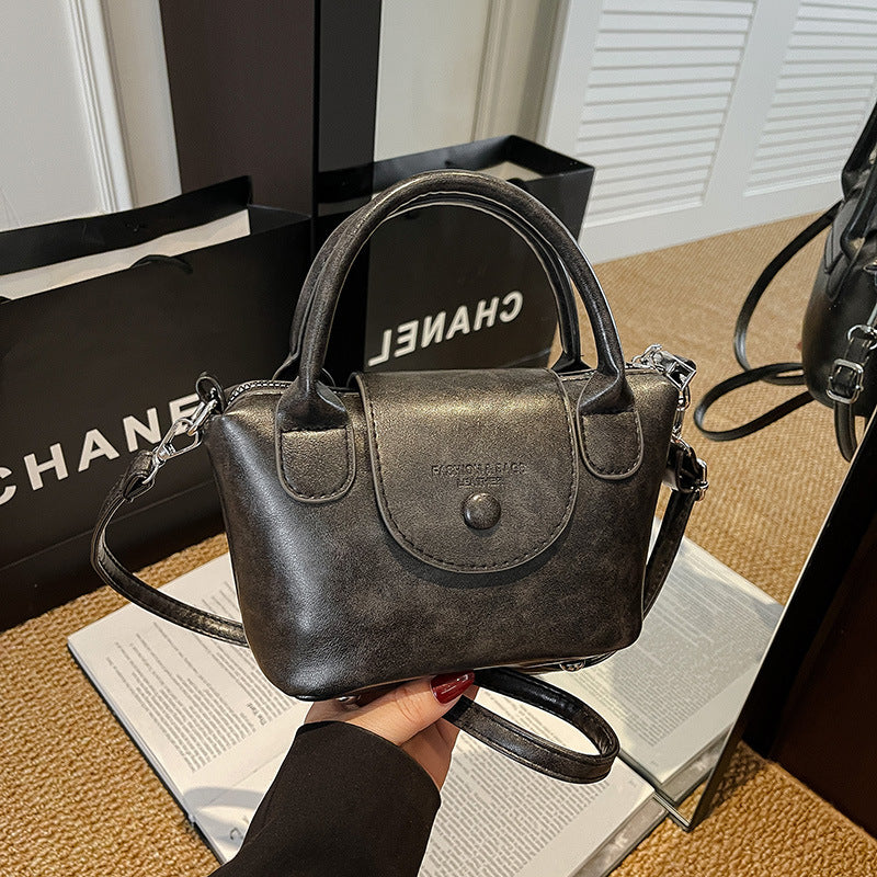 Chic Vintage PU Crossbody Bag for Women, Soft Bucket Style with Adjustable Strap and Zip Closure