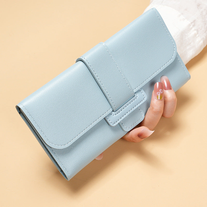 Women's Wallet Long Flip Korean Style Fresh Student Coin Pocket Multifunctional Buckle Wallet