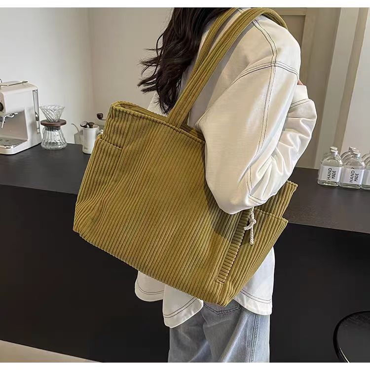 2024 Autumn New Corduroy Tote Bag for Women, Large Capacity Casual Shoulder Bag with Zipper Closure and Inner Pockets, Street Style Fashion