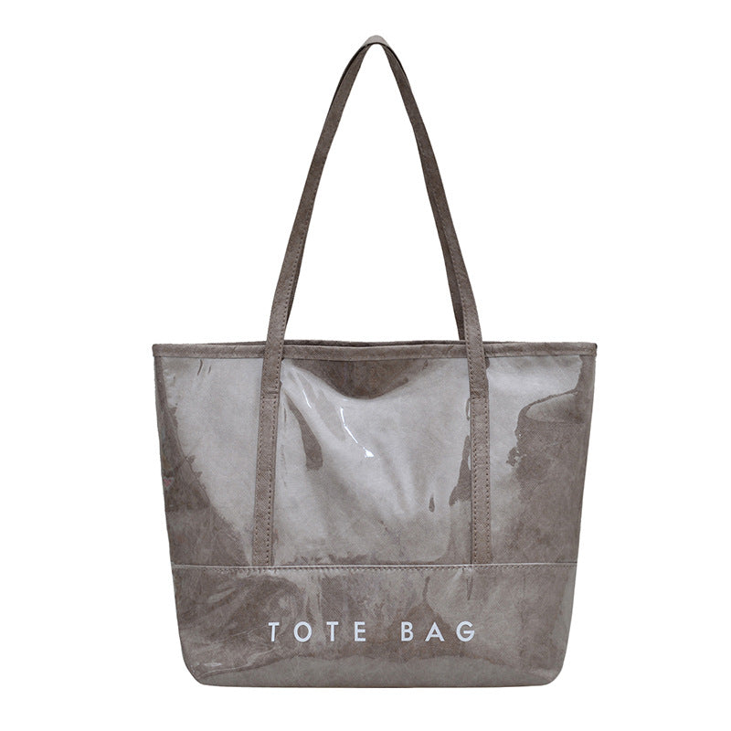 Tote Bag Commuter High-Grade Large Capacity Women's Bag PVC Tyvek All-Match Waterproof Bright Leather Shoulder Bag