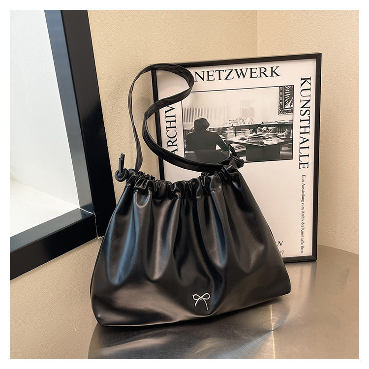 2025 New Fashion Drawstring Bucket Tote Bag for Women, Large Capacity Casual Shoulder Bag with Elegant Bow Design