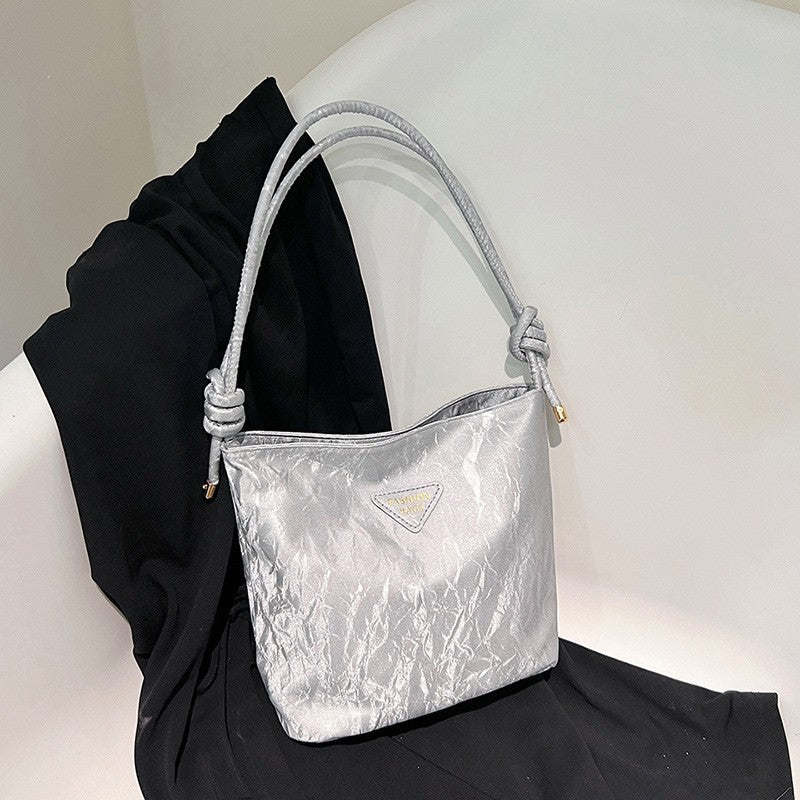 Women's Bag New Fashion Simple Solid Color Textured Artistic Style Western Style Leisure All-Match Shoulder Bag