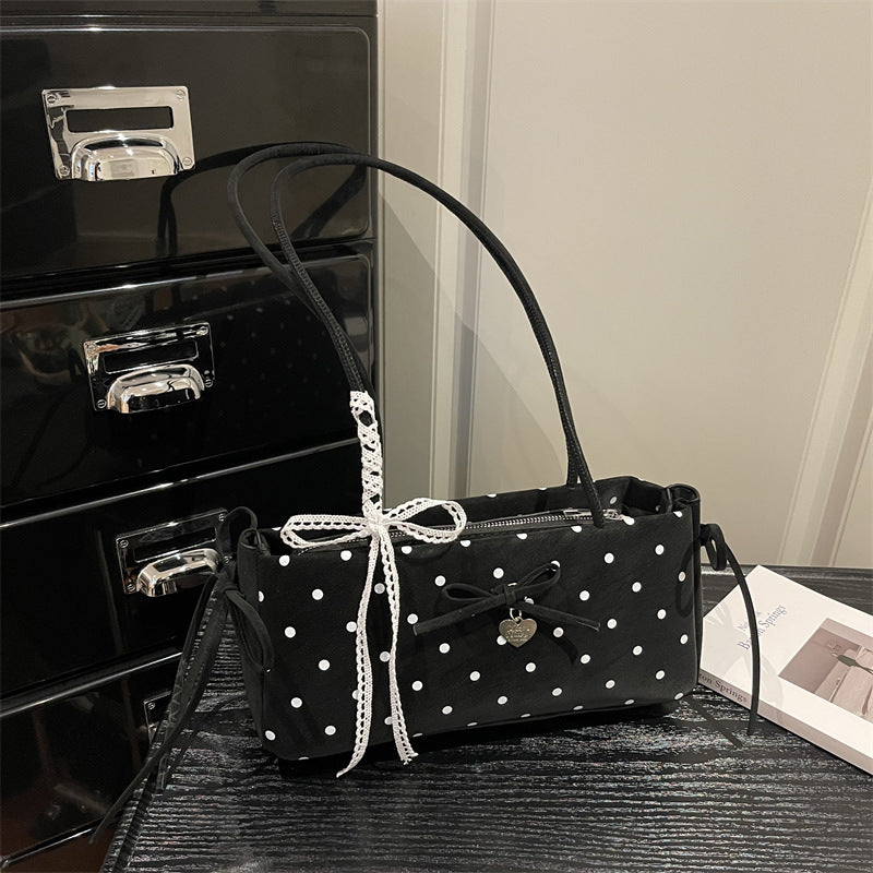 Chic Polka Dot Tote Bag with Bow Detail - Perfect for Daily Commute and Casual Outings