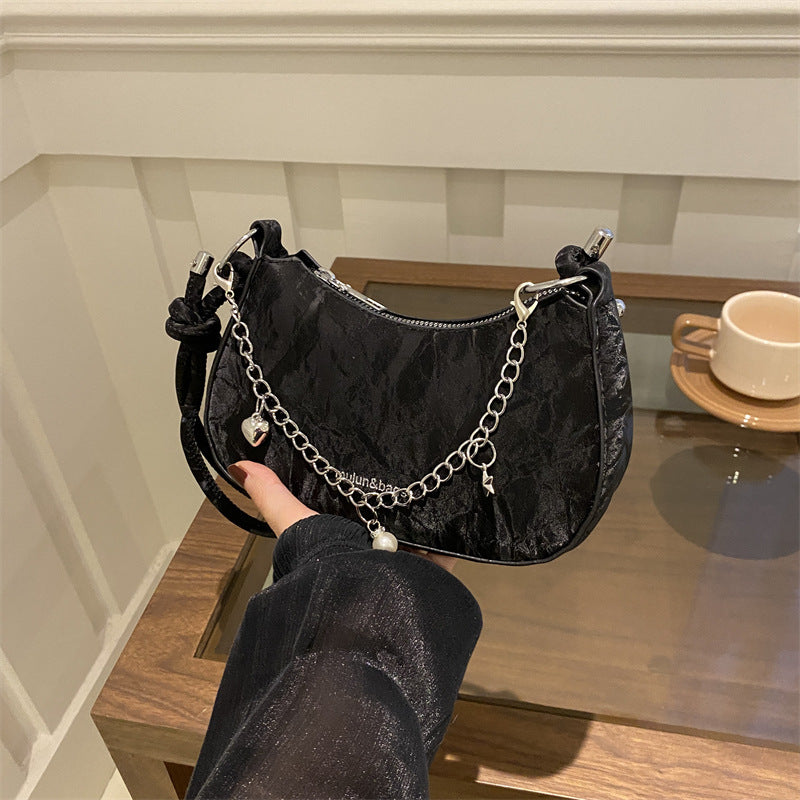 Chic Mini Shoulder Bag with Chain Detail for Women, Trendy Casual Crossbody Bag 2026 Spring Fashion