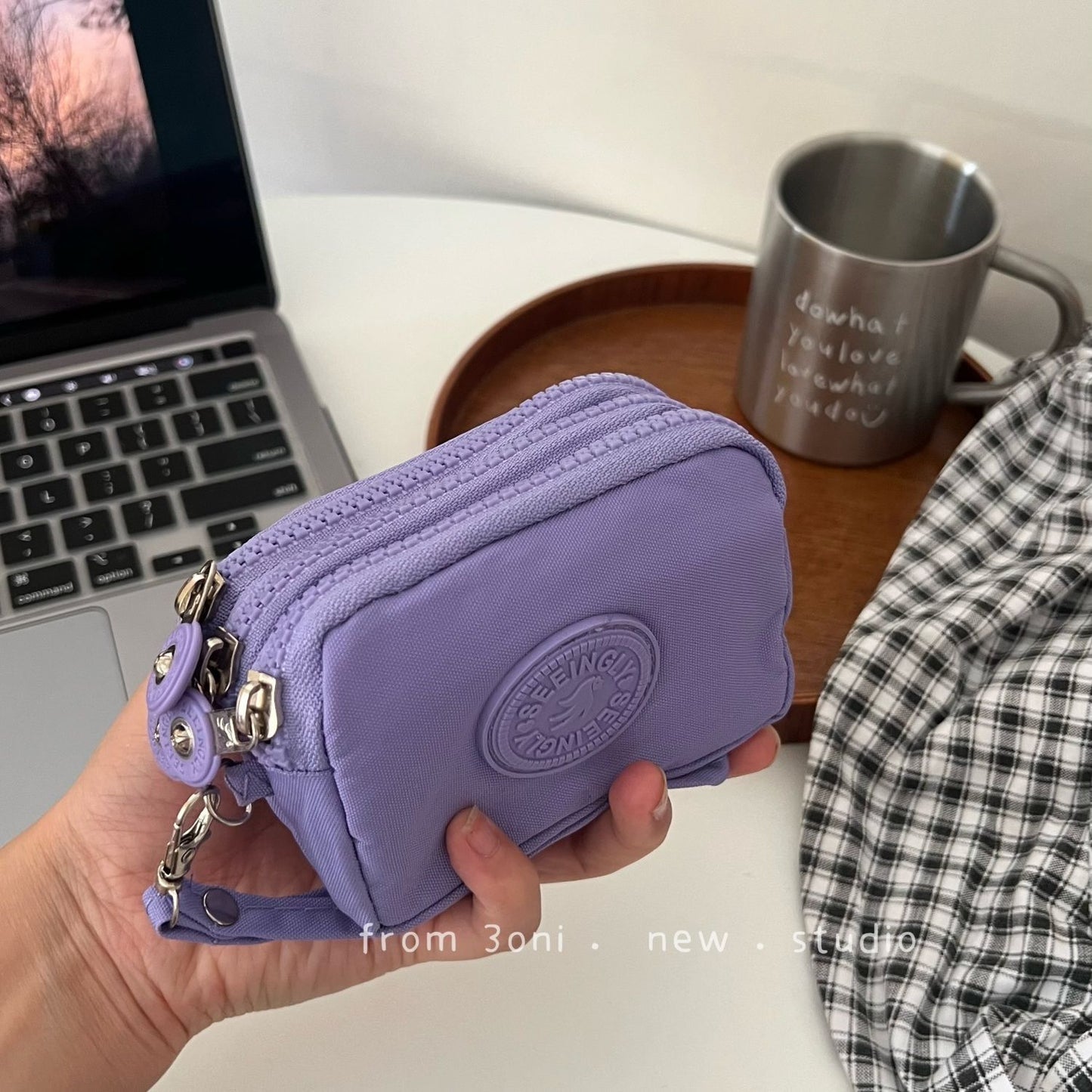 Taro Purple Nylon Coin Purse Female Storage Mini Lipstick Earphone Multi-Layer Small Card Holder
