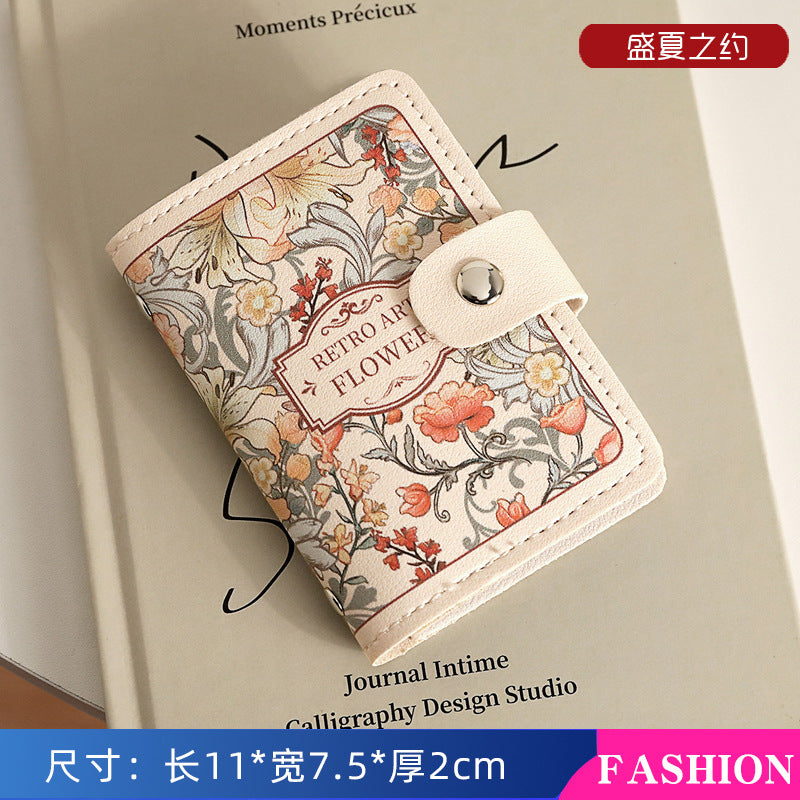New Flower Oil Painting Card Holder Female Retro Style Multiple Card Slots Bank Card Package Document Package Female Large Capacity Card Holder