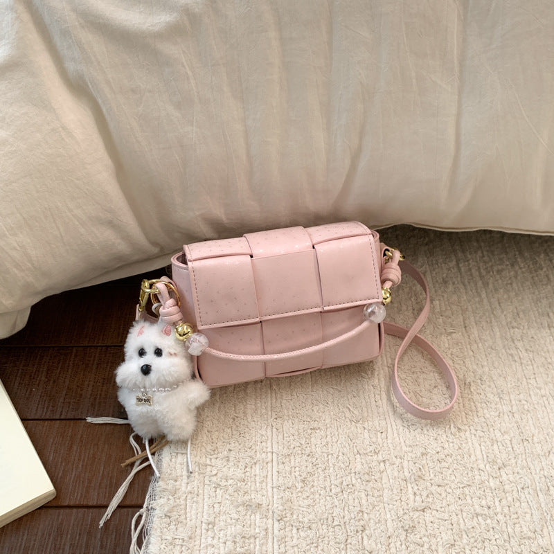 Korean Style Knitted Messenger Bag New Small Square Bag Cute Pendant Everyday Joker Fashion Handbag