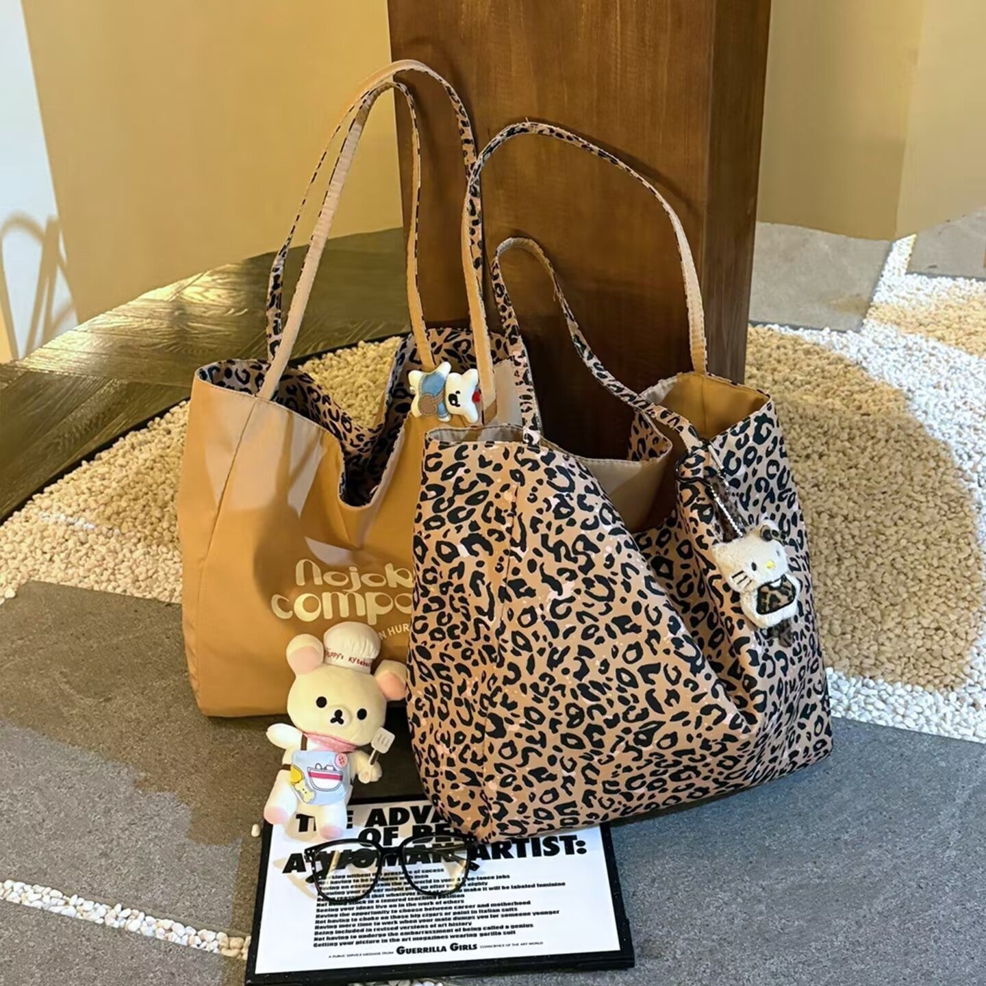 Korean Style Casual Canvas Tote Bag for Women, Large Capacity Shoulder Bag with Printed Design, Perfect for Daily Commute and College Life