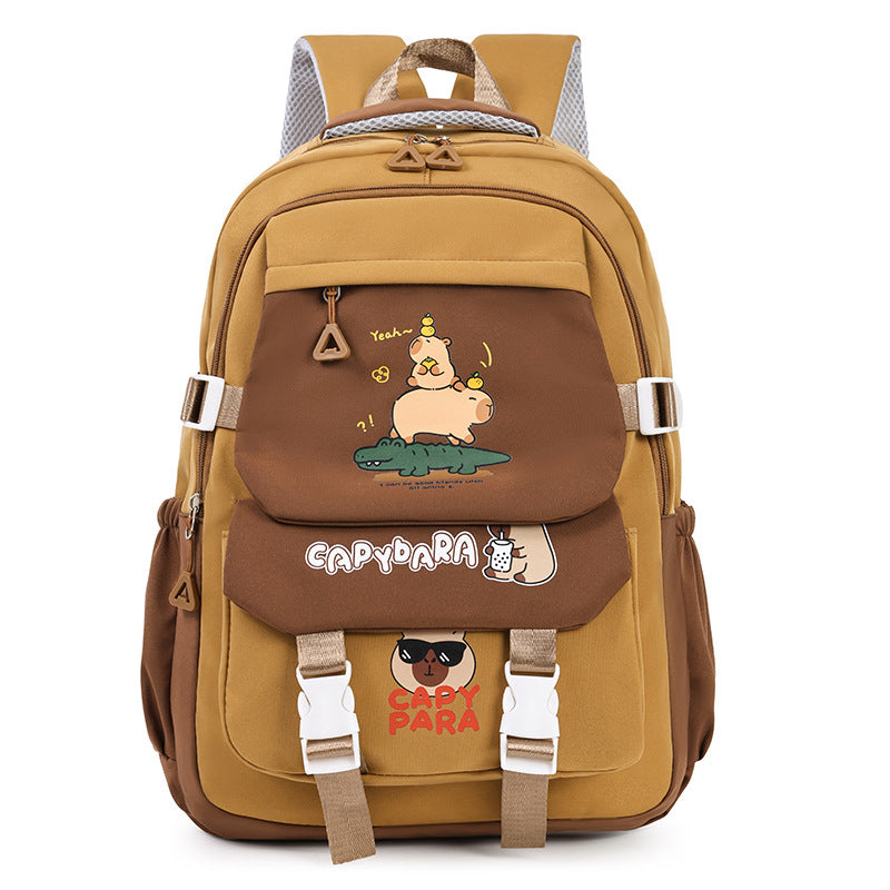 Cute Capybara Print Backpack for Kids - Lightweight, Waterproof, Multi-Pocket School Bag with Fun Cartoon Design
