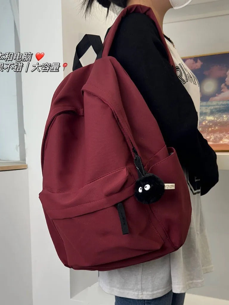 Simple Waterproof Women's Backpack with Cute Plush Pendant Student Travel Large-Capacity Backpack