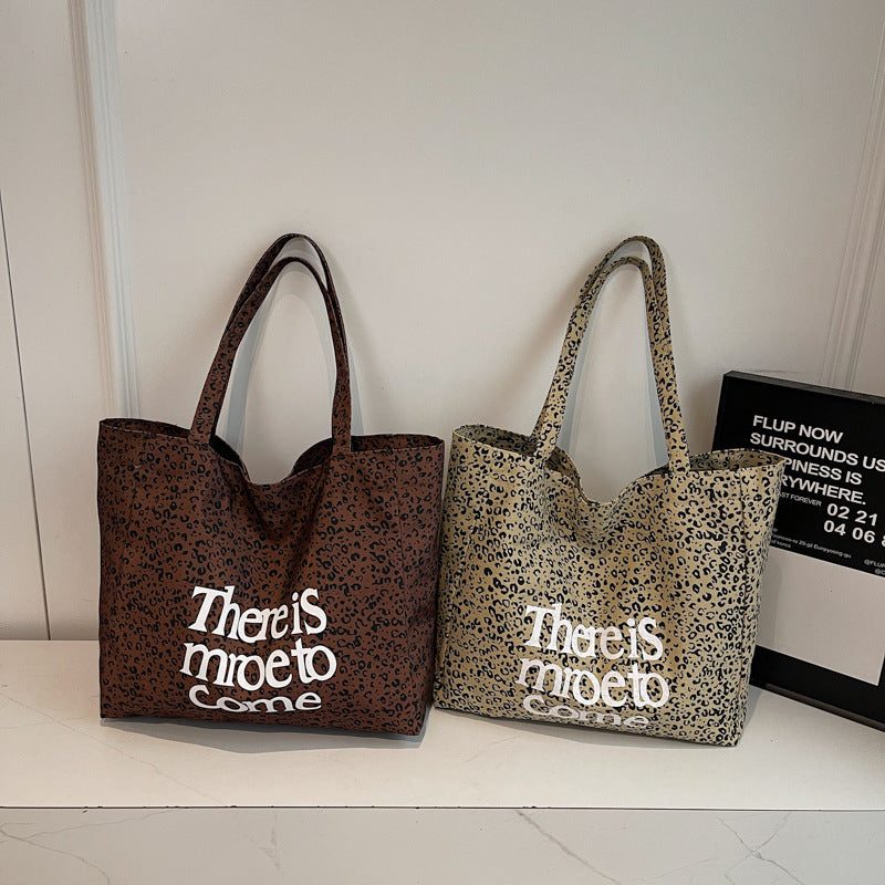 Leopard Print Letters Large Capacity Totes Women's Casual One-Shoulder Portable Commuter Bag Daily Matching