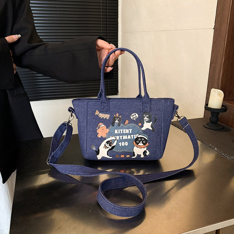 New Denim Bag Women's Large Capacity Mori Cute Spring Summer Crossbody Bag Casual Portable Class Tote Bag