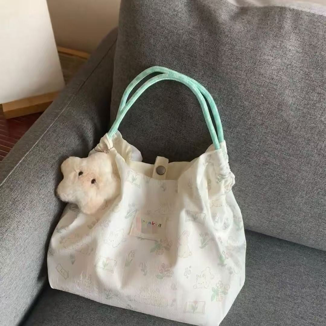 Women's Shoulder Bag New Printed Cute Rabbit Student Korean Style Canvas Large Capacity Hand Carrying Commuter Bag