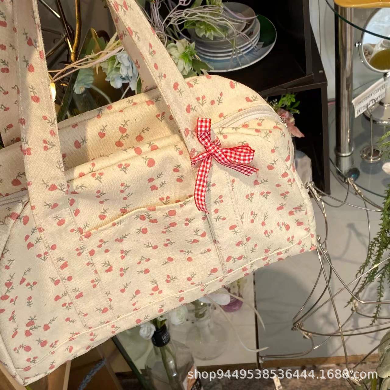 New Floral Canvas Tote Bag Large Capacity Commuter Shoulder Bag Mori Style Everyday Joker Handbag