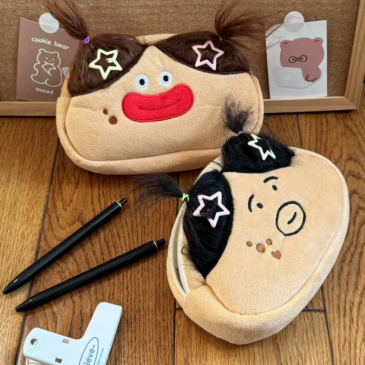 Cute Plush Pencil Case with Funny Design, Large Capacity for Students, Kawaii Style Stationery Bag