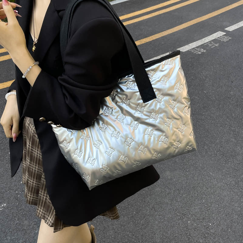 Simple Casual Bag for Women Autumn and Winter New Shoulder Cotton-Padded Bag Fashion Trendy Portable Large Capacity Totes