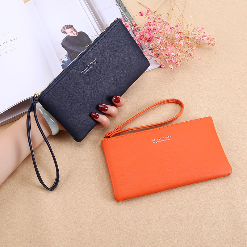 Korean Style Zipper Handbag Women's Large Capacity Everyday Fashion Wallet with Wrist Strap Litchi Pattern Design