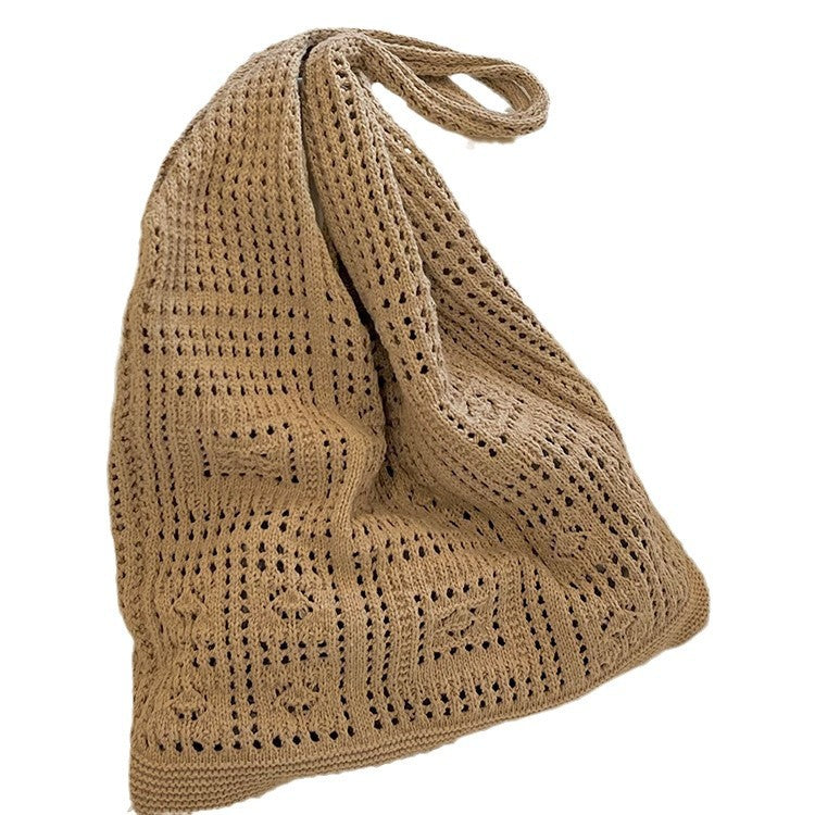 Women's Shoulder Bag Handmade Woven Hollowed Mesh Tote Bag Soft Cotton Thread Material Everyday Joker